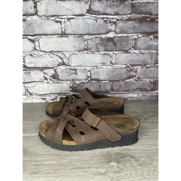 Spring Step Brown Suede Leather Cork Slide Wedge Sandals Women’s Sz 39EU/8.5M US - Picture 1 of 16